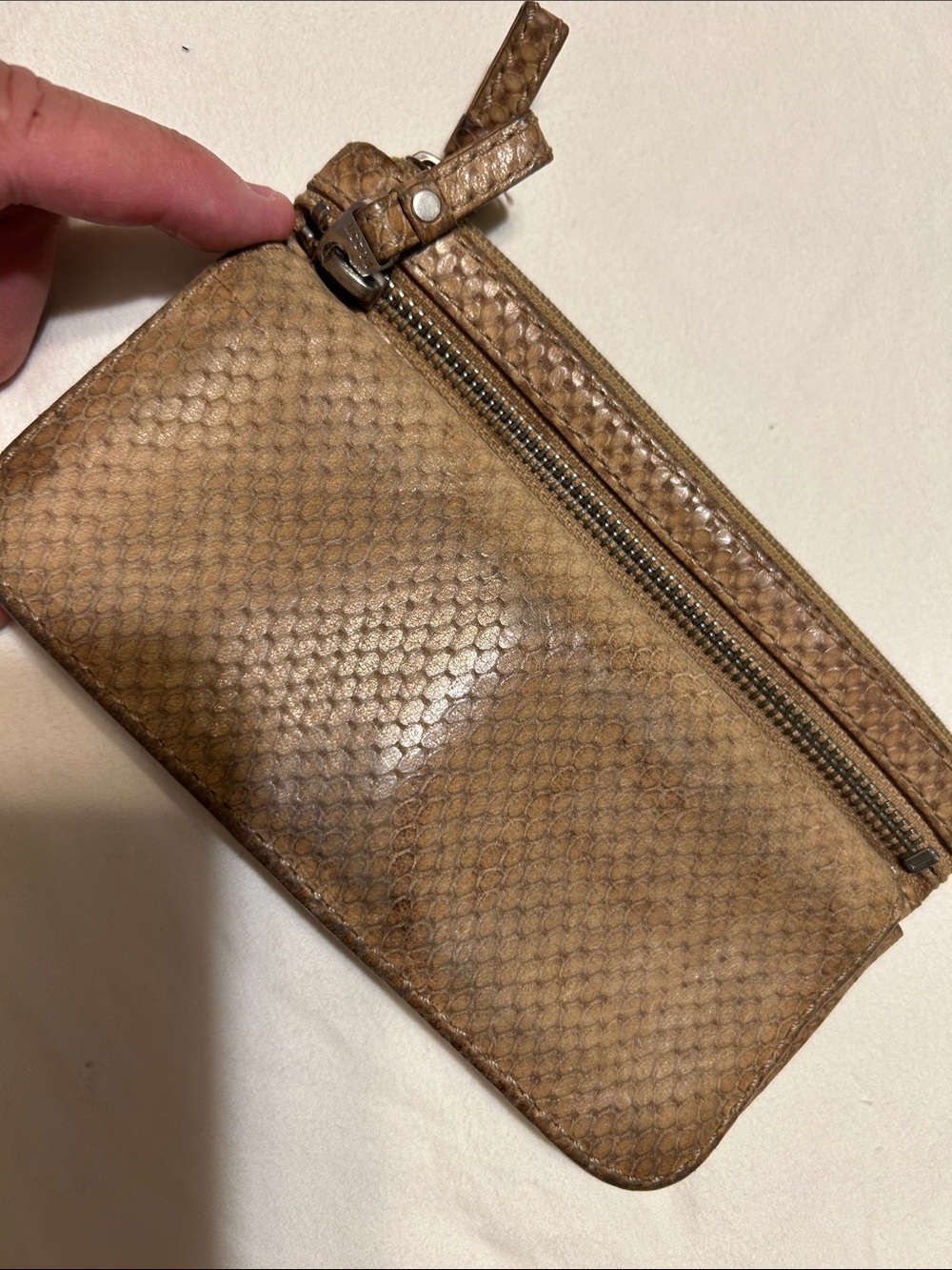 Fossil Brown Textured Leather Zip Wallet Vintage